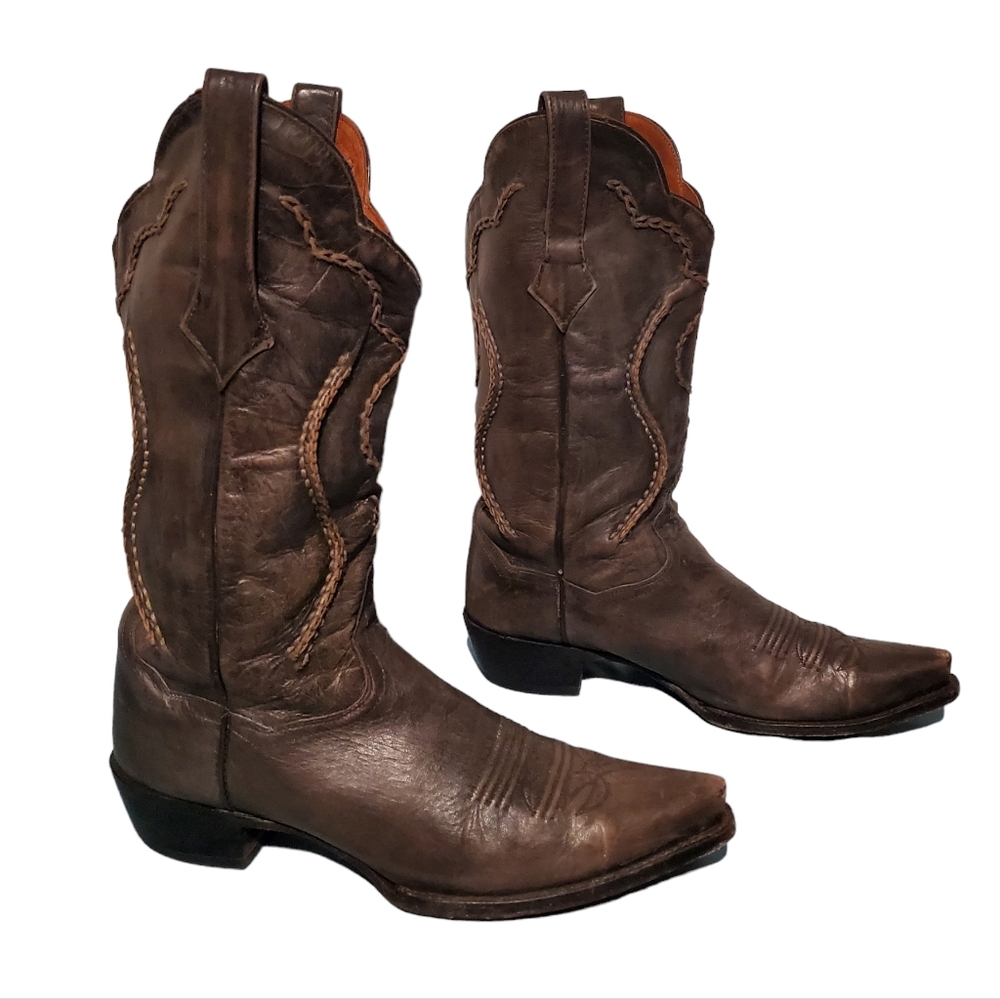 Vintage Dan Post Gray Leather Stitched Cowboy Western Boots Men's Size 9.5D - Picture 4 of 10